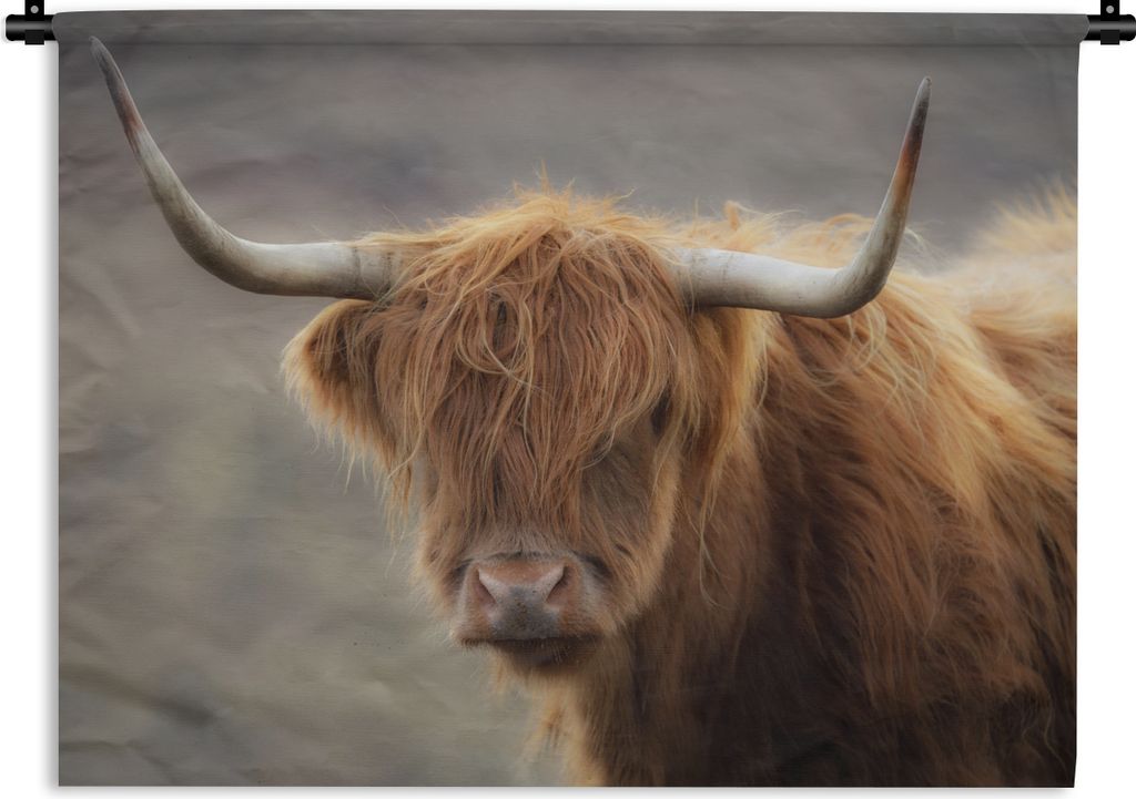 MuchoWow Wandteppich Wandbehang Schottischer Highlander - Licht - Porträt 90x67.5 cm Tapisserie Dekoration Wandtuch - Fototeppich - Wand-Skulpturen