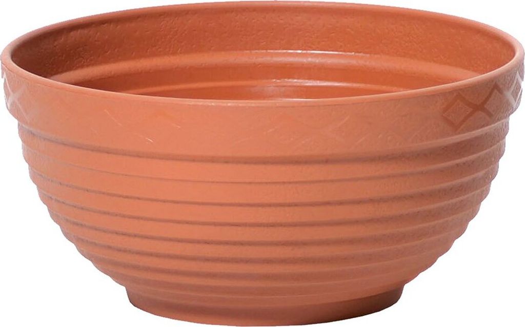A terracotta-colored planter bowl is shown against a white background.