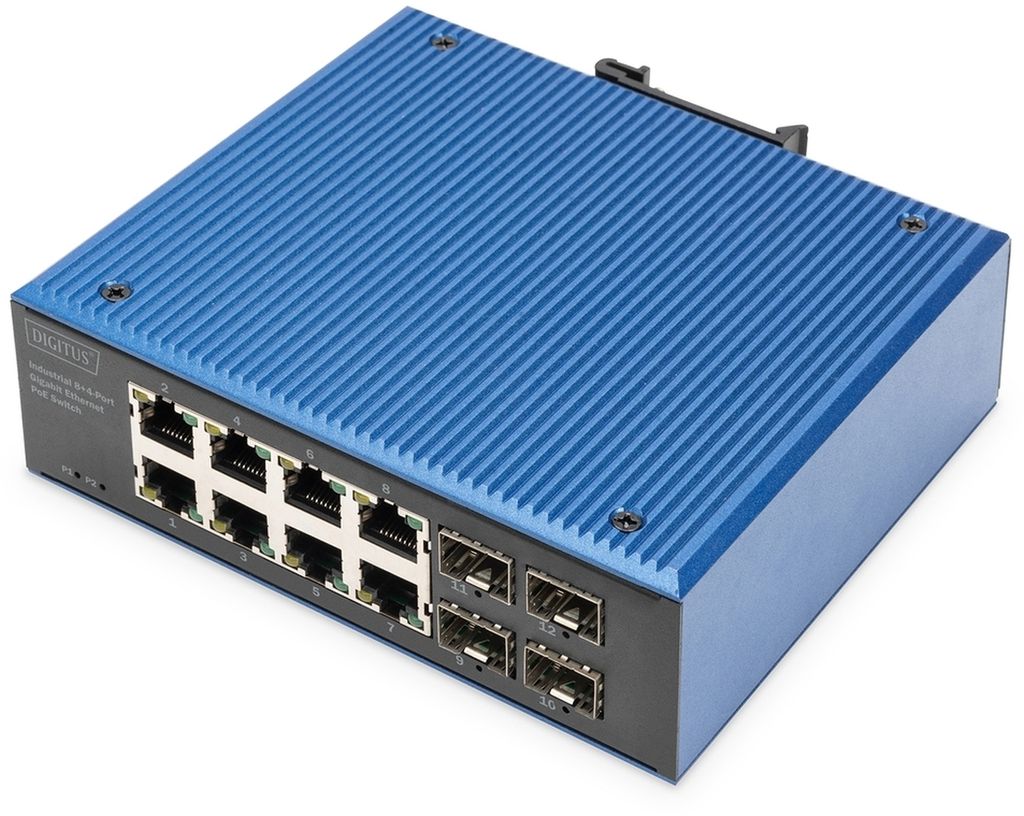 DIGITUS Industrieller 8+4 -Port Gigabit Ethernet PoE Switch