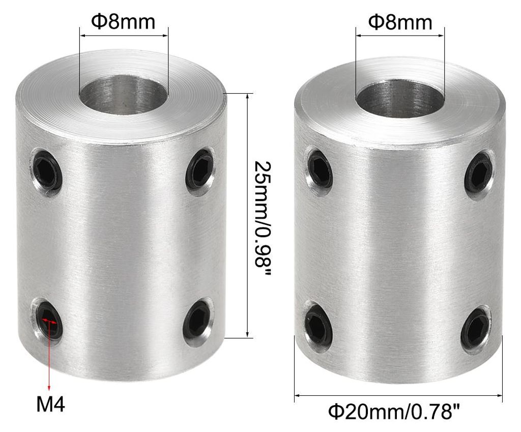 2 Stš¹ck Wellenkupplung Verbinder 8mm bis 8mm Bohrung Starrer Kupplungs Stellschraube L25XD20 Aluminiumlegierung