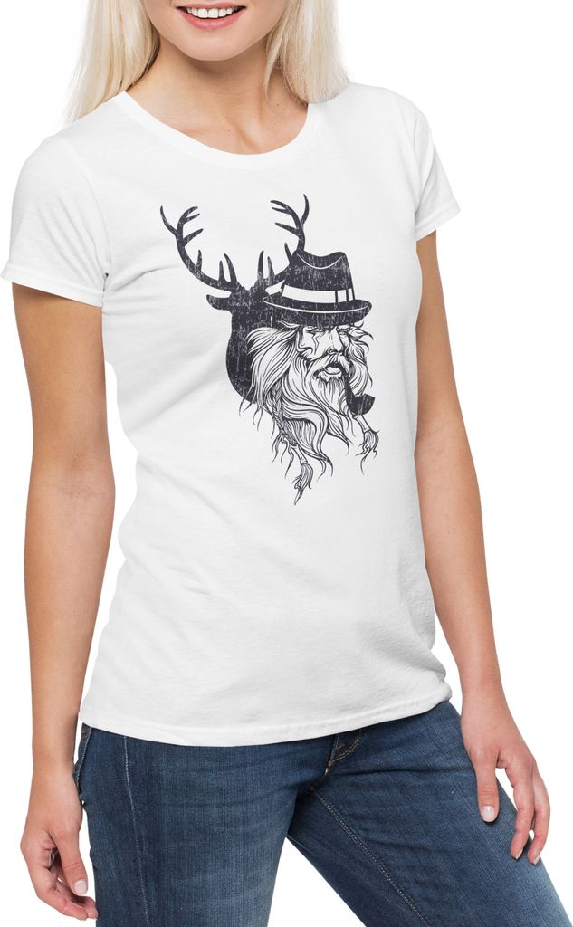 Urban Backwoods Odin Hipster Deer, Damen T-Shirt, Farbe: Weiß, Größe: 3XL