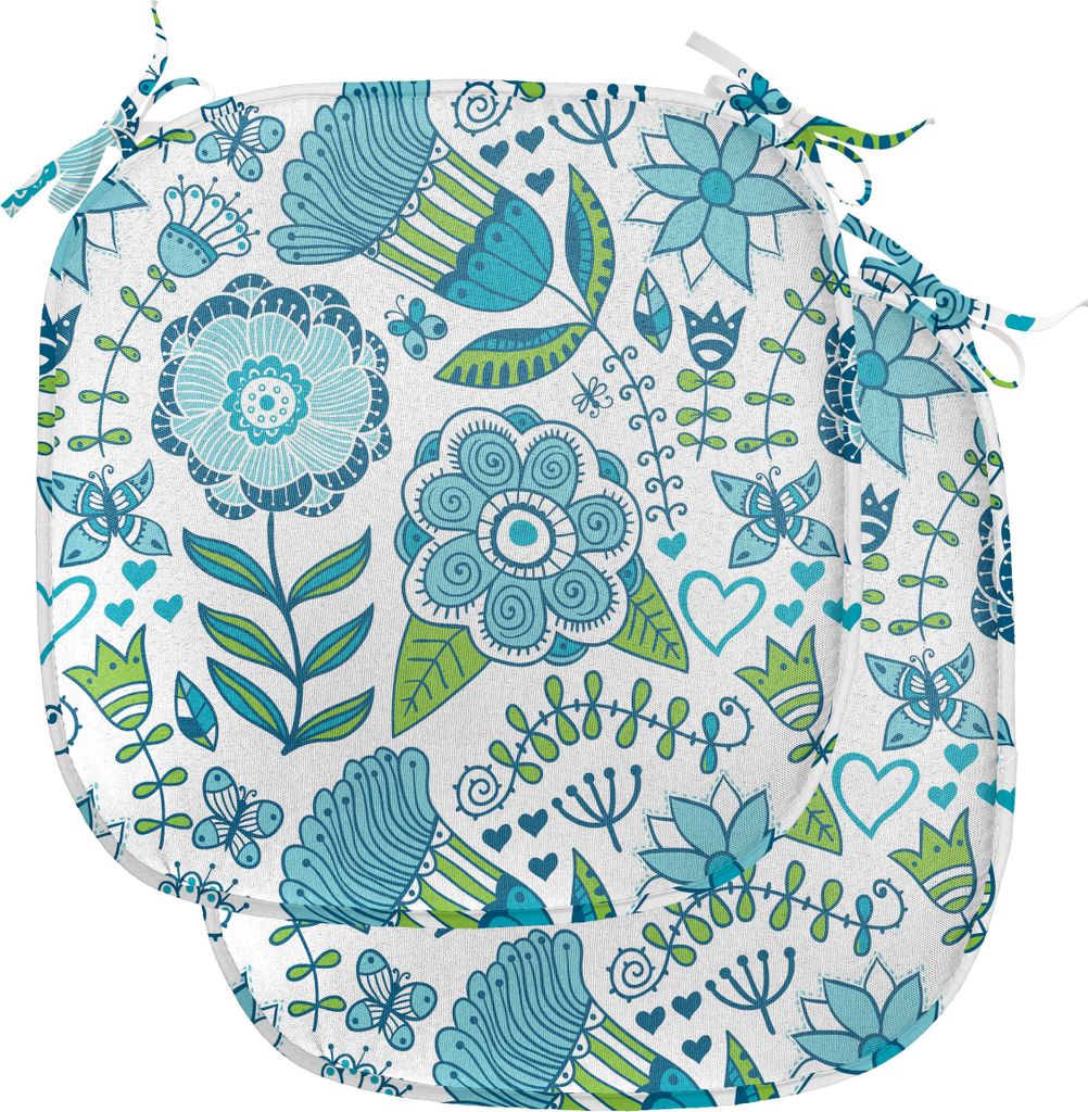 ABAKUHAUS Blau und Grün Polster für Esszimmerstühle, Flora Natur Blume, Dekoratives wasserfestes Kissen mit Riemen für Küchensitze, 40 cm x 40...