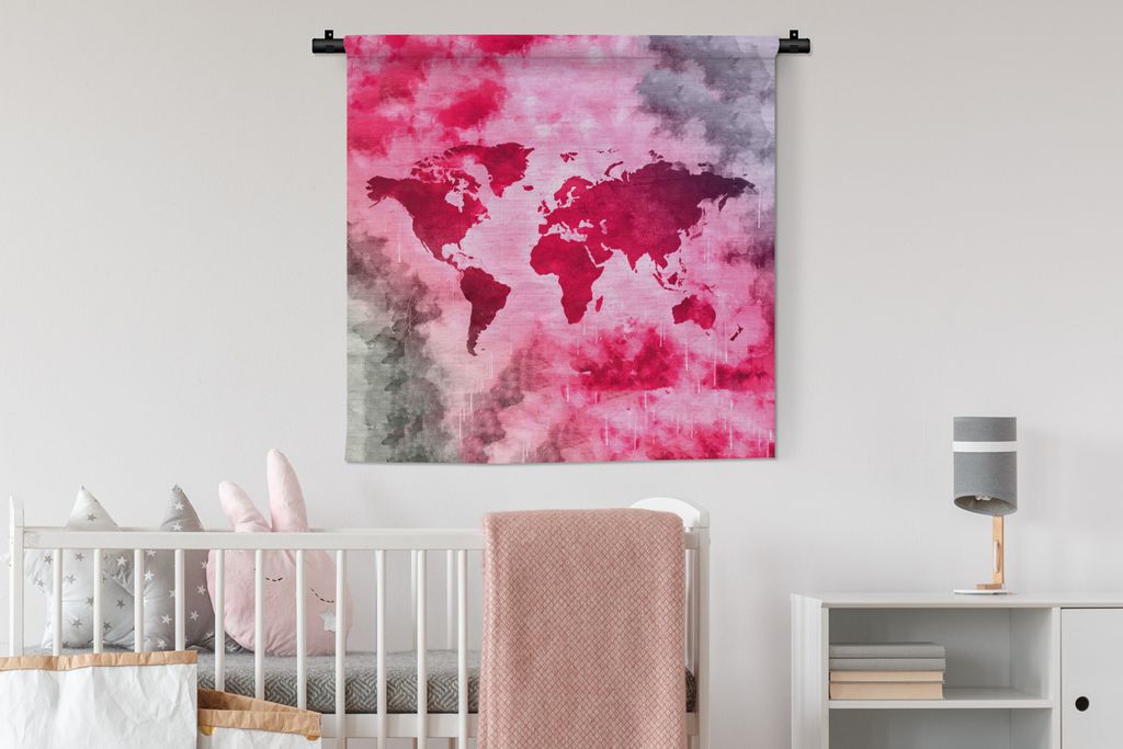 MuchoWow Wandteppich Wandbehang Weltkarte - Abstrakt - Farben 90x90 cm Tapisserie Dekoration Wandtuch - Wandaufhänger