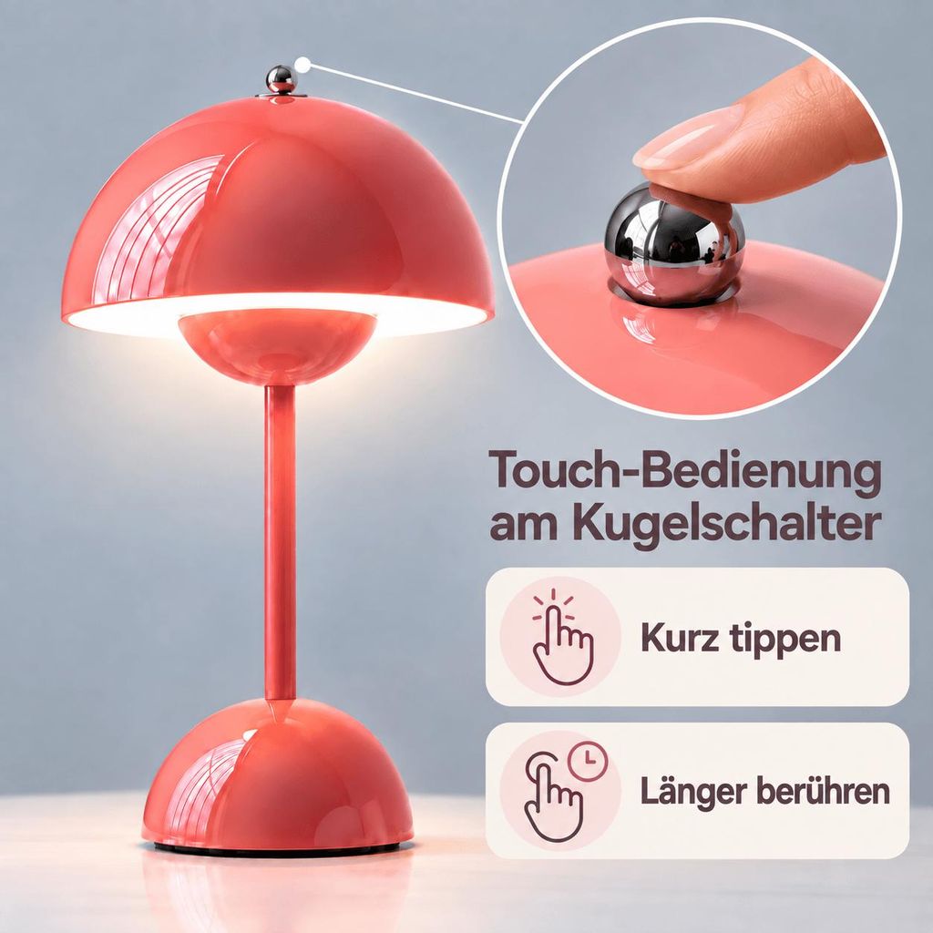 Kabellose Nachttischlampe LED Tischlampe Rosa