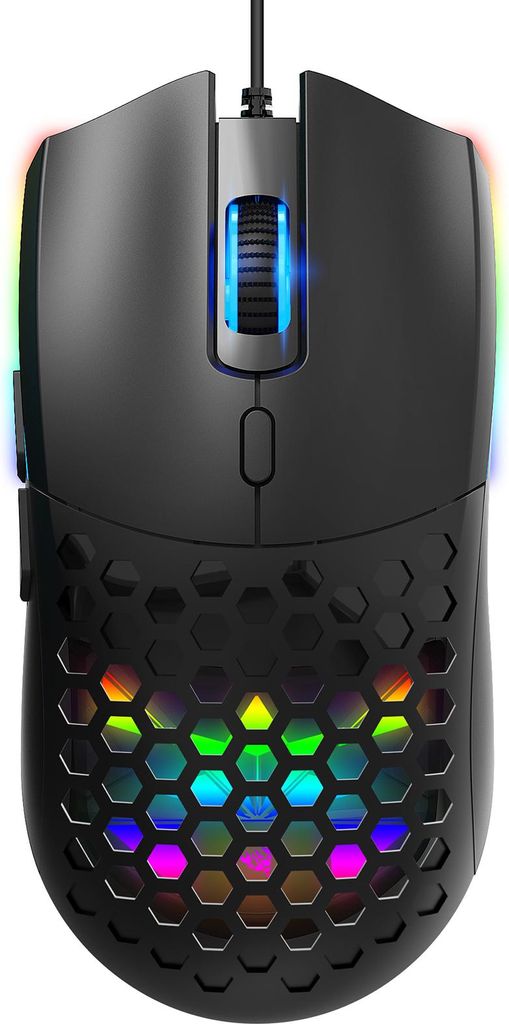 Kabelgebundene Maus Hollow Design mit 6400DPI Bunte Hintergrundbeleuchtung Ergonomisch für Gaming und Arbeiten S500 Schwarz