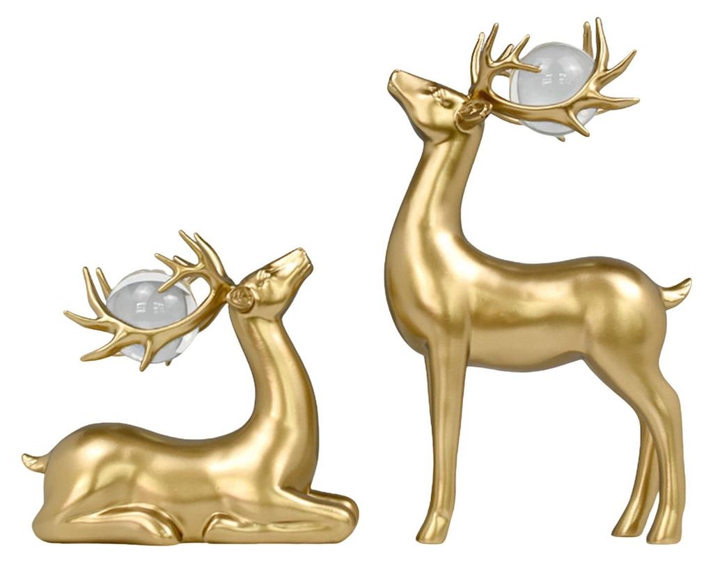 2er-Set Glückshirsch-Ornamente, Hirschfigur aus Kunstharz, moderne künstlerische Tischfigur, Hirschstatue, Geschenk zum Geburtstag oder Einzug