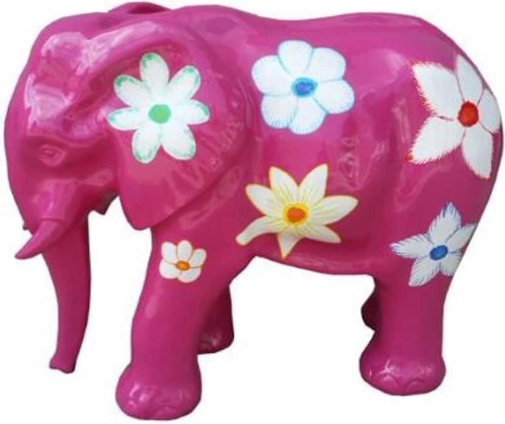 Casa Padrino Designer Deko Skulptur Elefant mit Blumen Design Lila / Mehrfarbig 90 x H. 70 cm - Wetterbeständige Gartendekofigur - Deko Tierfigur ...