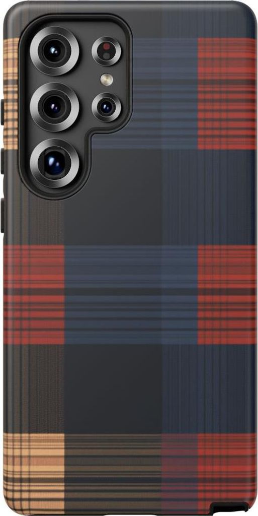 Karamell- und Dunkelblau-Karomuster – Hülle Kompatibel mit Samsung Galaxy S25 Ultra