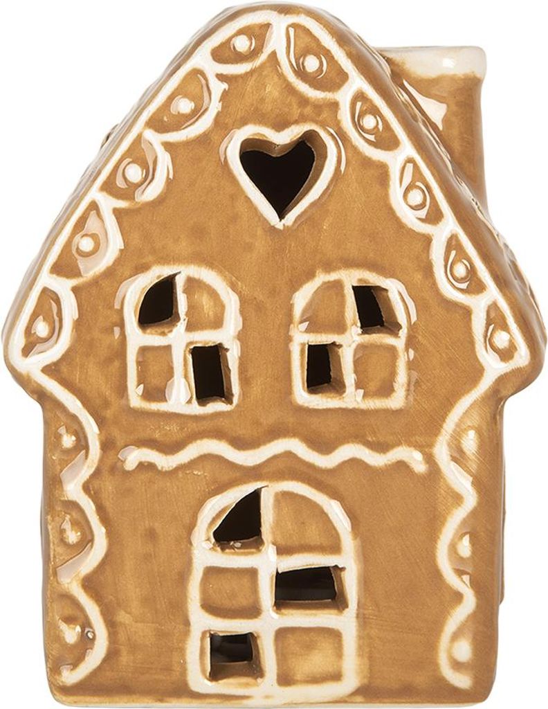 Clayre & Eef Lebkuchenhaus mit LED 8x6x11 cm Braun Keramik
