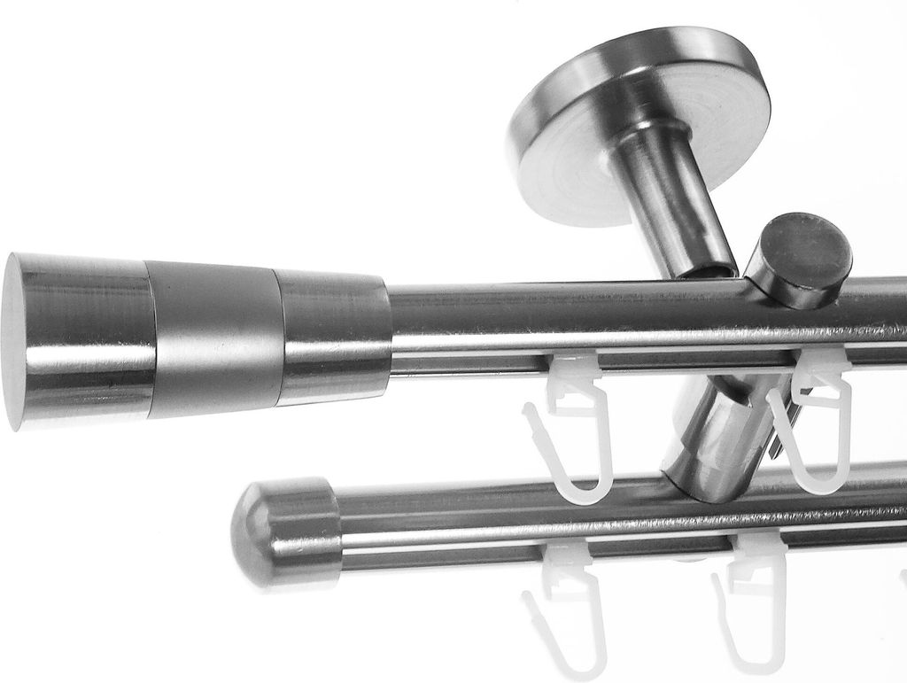 Innenlauf Gardinenstange Ø 16mm Metall Edelstahl Look Deckenträger 2-läufig D80