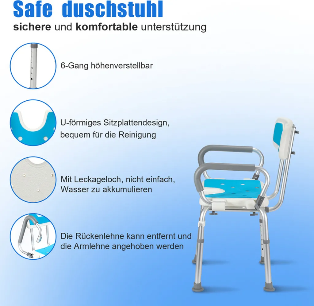 Tabouret de Bain pour Personne à Mobilité Réduite Hauteur Ajustable