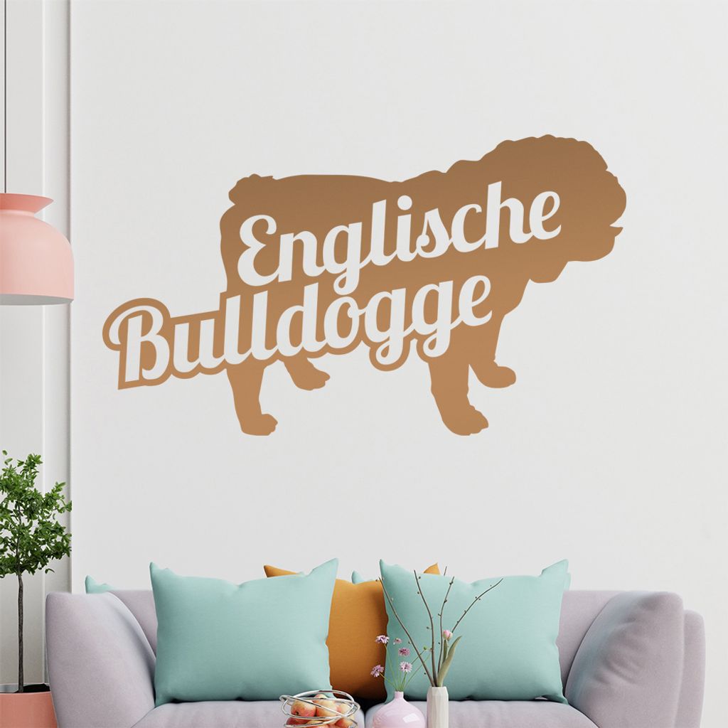 KIWISTAR Englische Buldogge mit Name Silhouette Wandtattoo in 6 Größen - Wandaufkleber Wall Sticker - Dekoration, Küche, Wohnzimmer, Schlafzimme...