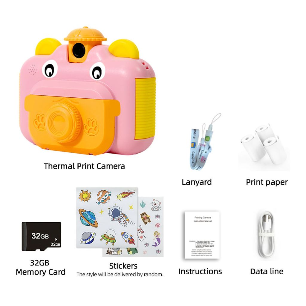 Suesse Kinder-Sofortbildkamera 1080P Kinder-Digitalkamera Kinder-Sofortbildkamera 12 MP 180¡ã drehbar mit 2,4-Zoll-IPS-Bildschirm Videorecorder N...