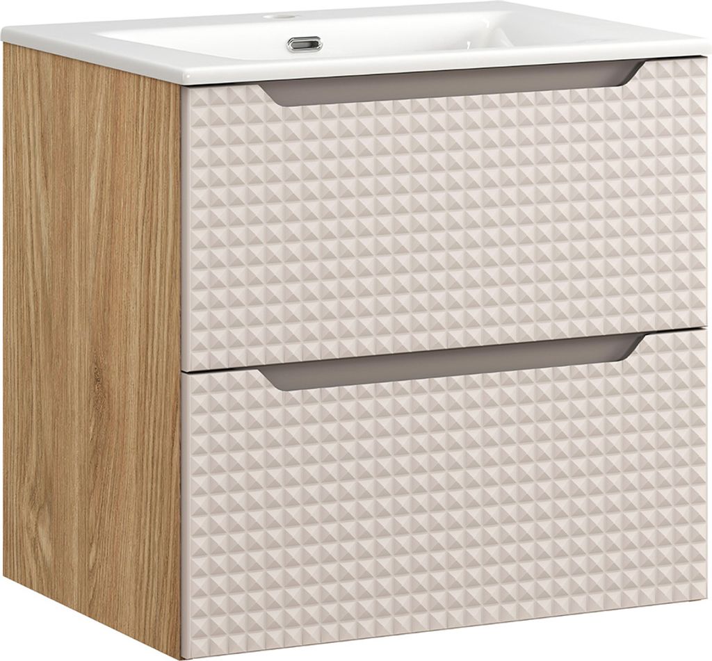 Waschtisch 60 cm in Eiche mit beige, LONDON-56-BEIGE mit Waschbecken