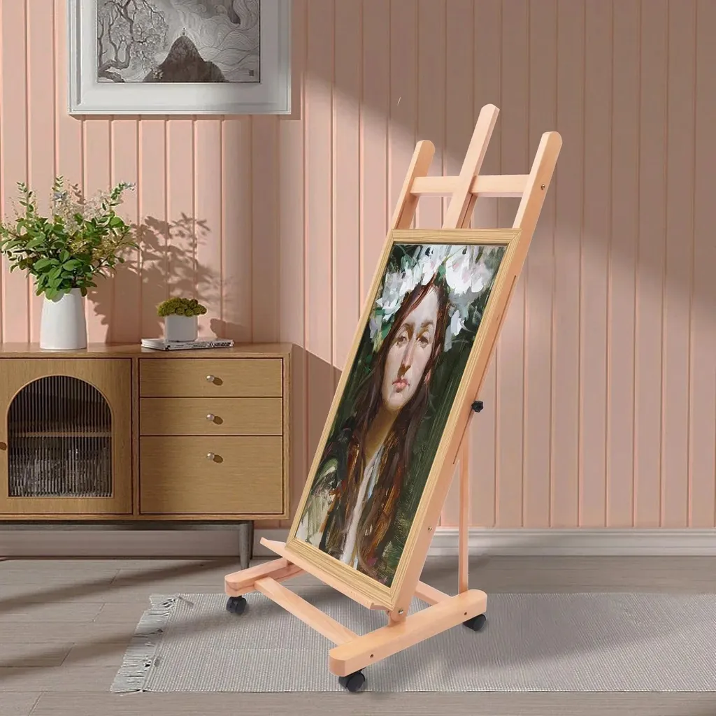 Chevalet d'Atelier pour Grande Toile - Bois de Hêtre Mobile et Stable