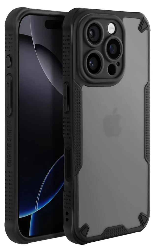Custodia Avizar iPhone 16 Pro Antiurto Nero Opaco Angoli Bumper