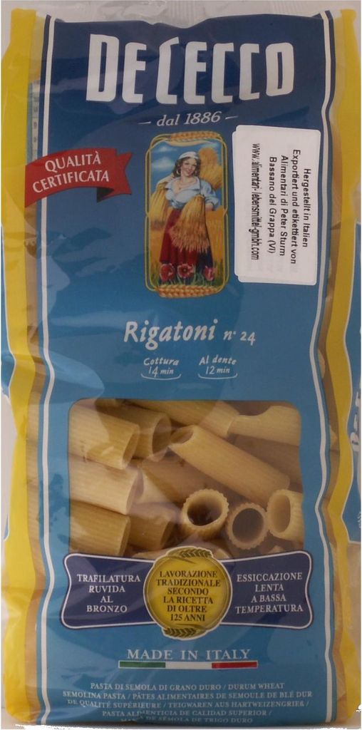 De Cecco Rigatoni no. 24 6 x 500g = 3000g Teigwaren aus Hartweizengrieß