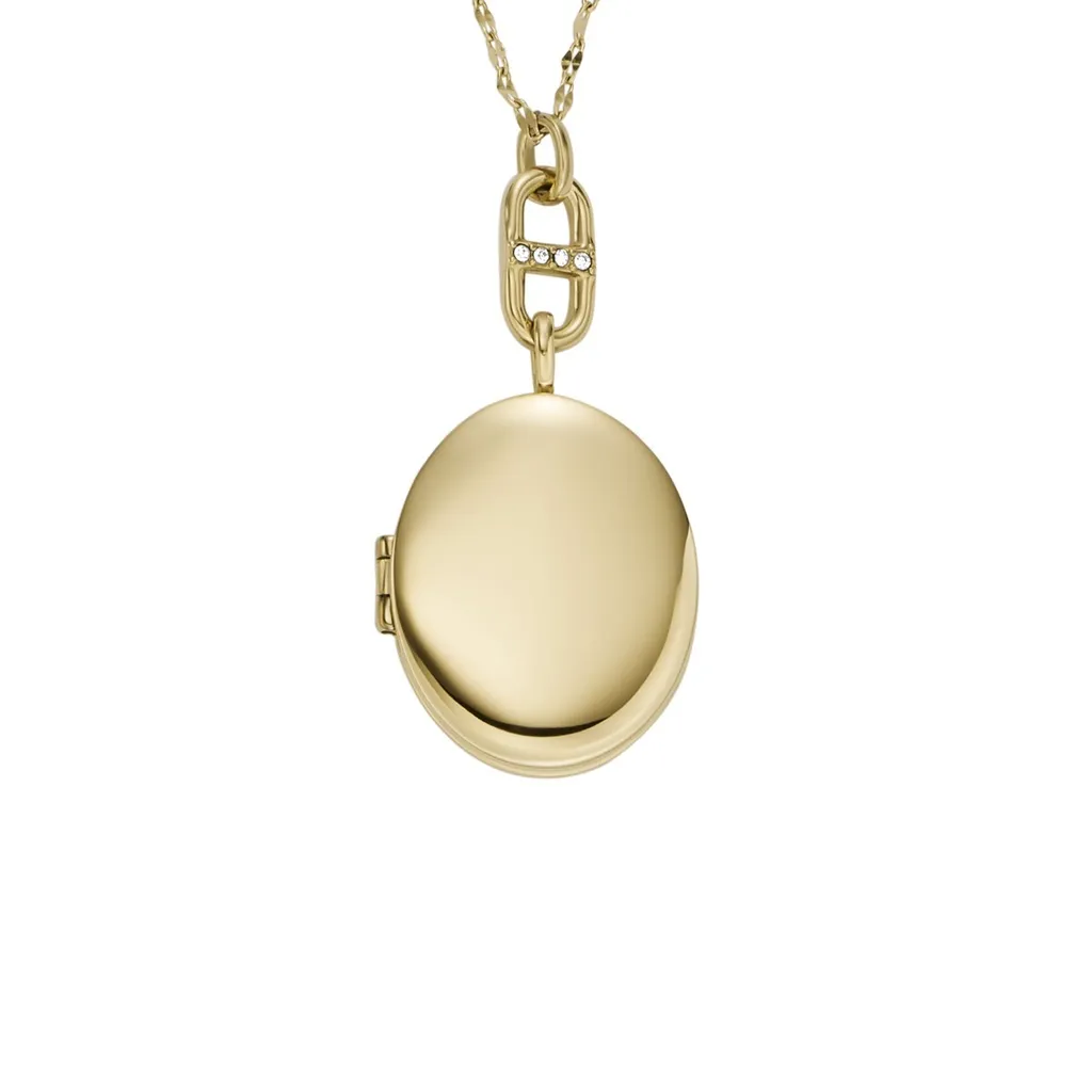 Collana Donna Fossil Medaglione Ovale Bianco JF04426710 Acciaio Oro
