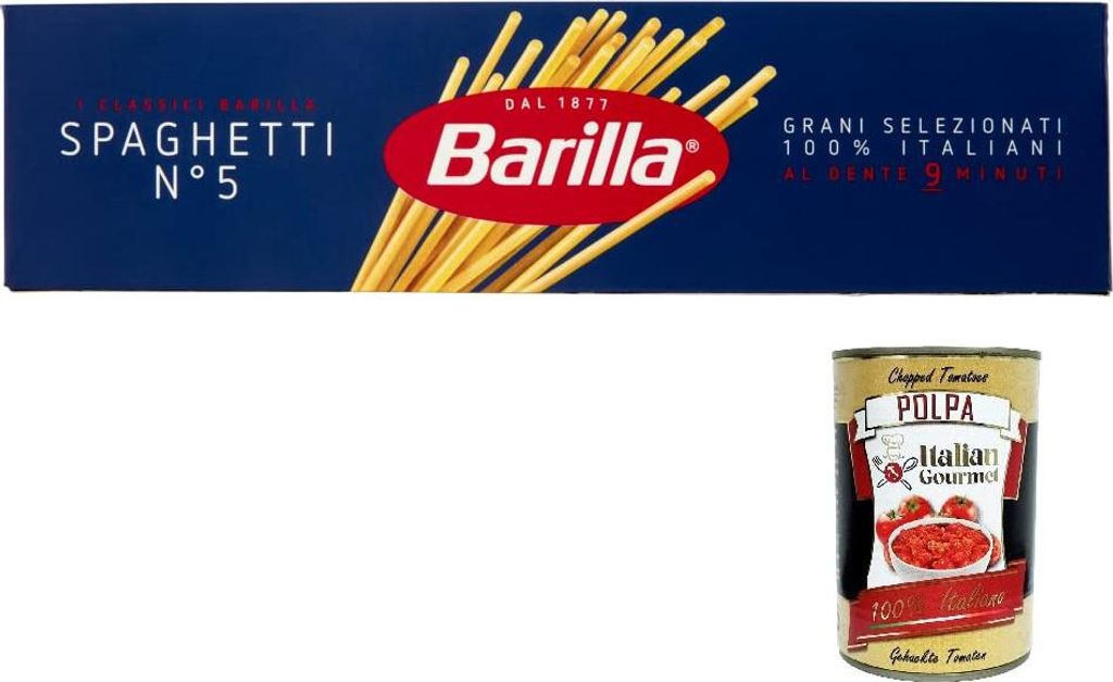 12x Barilla Lange Nudeln Pasta Spaghetti 500g N. 5 + Italian Gourmet polpa 400g