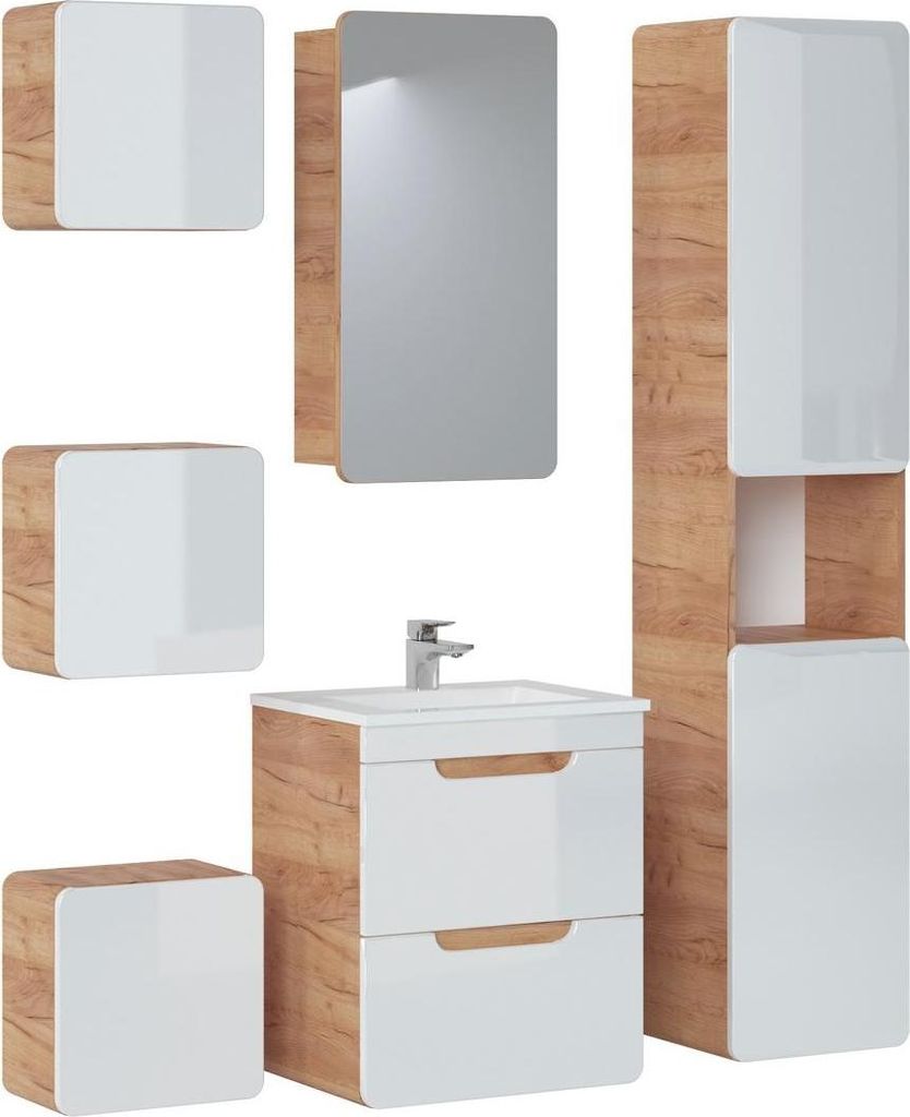 Design Badezimmer Möbel Bad 6 tlg. Set Garnitur Schrank Waschbecken Gruppe Neu