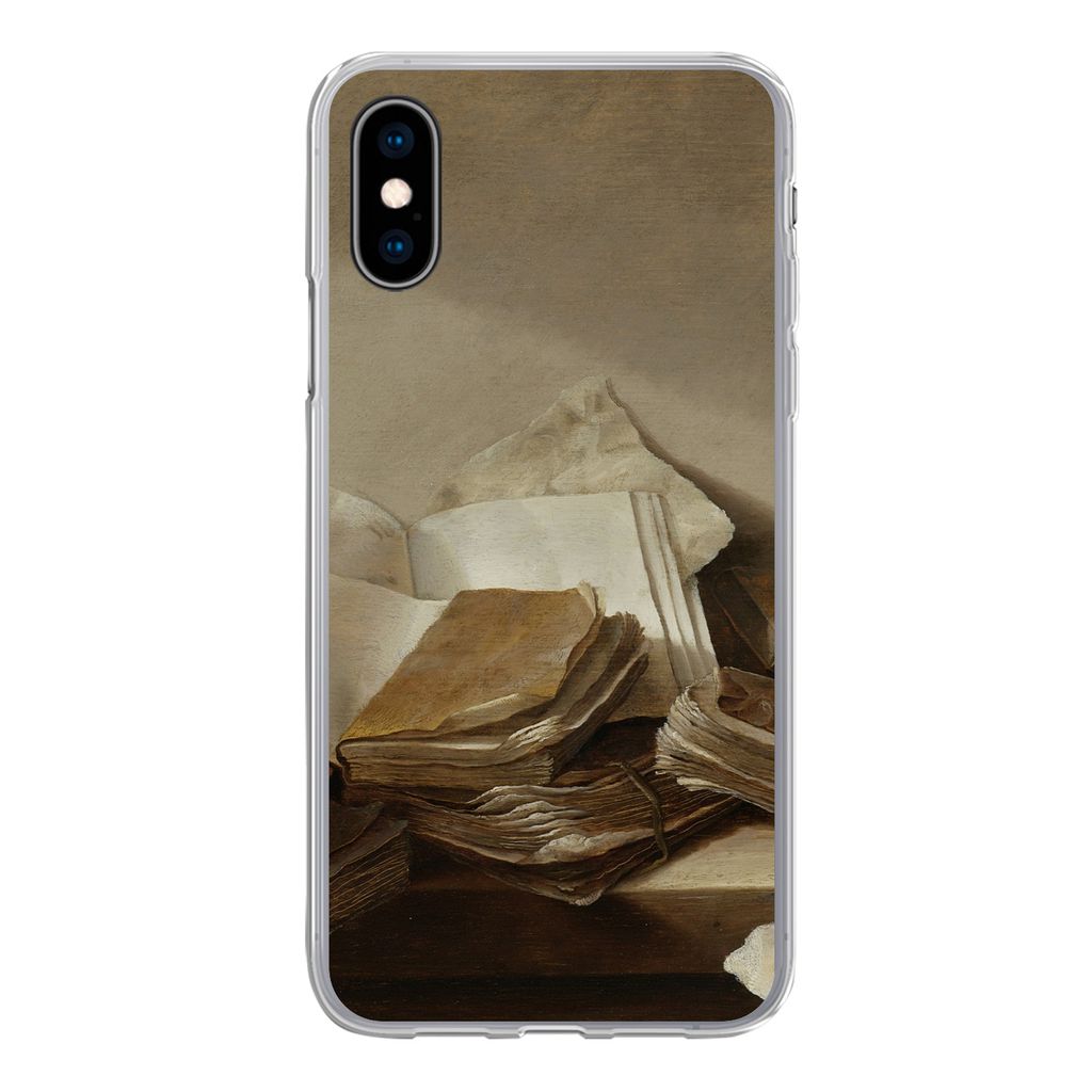 MuchoWow Handyhülle Schutzhülle Hülle für iPhone X Stilleben mit Büchern - Gemälde von Jan Davidsz. de Heem Silikon Softcase Handy Hülle -...