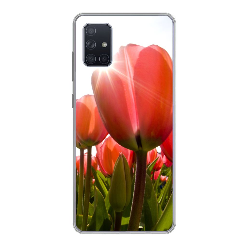 MuchoWow Handyhülle Schutzhülle Hülle für Samsung Galaxy A71 Blumen - Tulpen - Sonne Silikon Softcase Handy Hülle - Kartenbesitzer