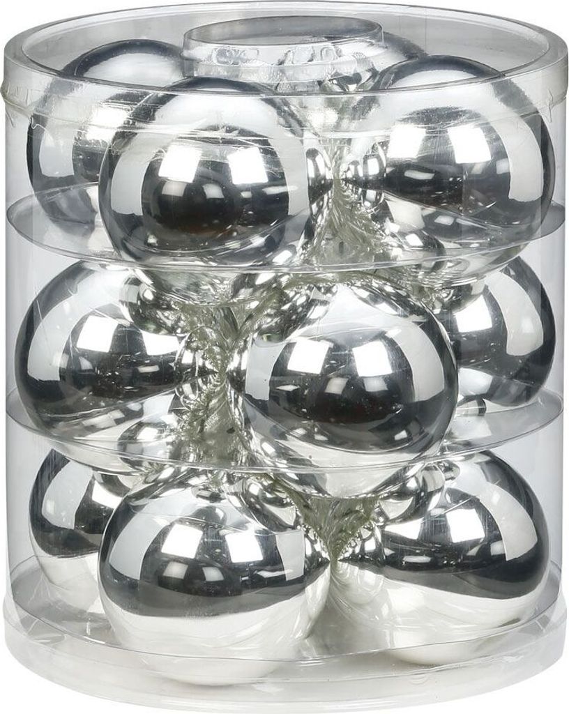 Weihnachtskugeln Glas 8cm, 12 Stück, Farbe:silber glanz Produktbild 