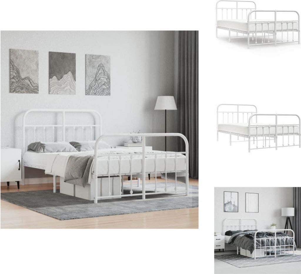 vidaXL Rám postele s čelem a nohou kovový bílý 120x190 cm - Obrázek produktu 