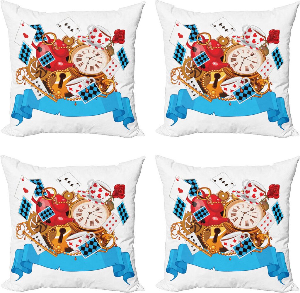 ABAKUHAUS Alice im Wunderland Kissenbezug Set (4 Stück), Fantasy World, Moderner Doppelseitiger Digitaldruck, 40 cm x 40 cm, Mehrfarbig