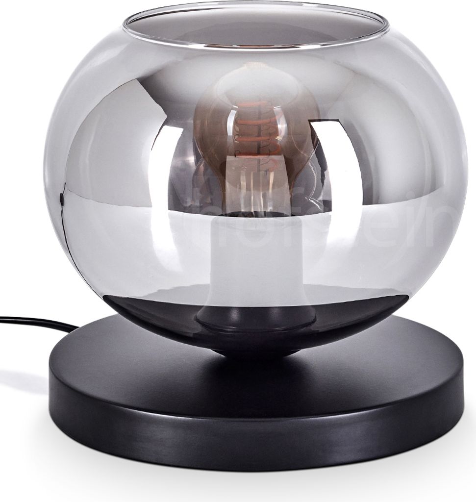 Carrone Tischlampe aus Metall/Glas in Schwarz/Rauchfarben