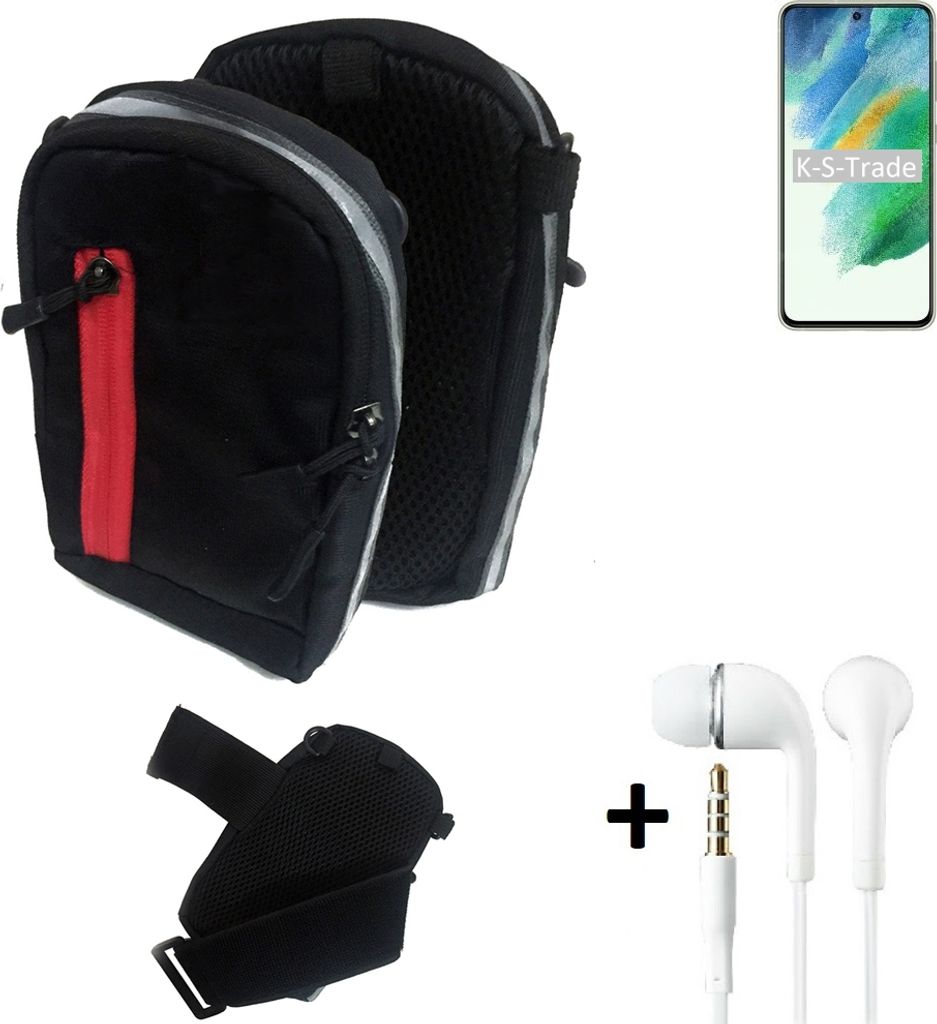 K-S-Trade Outdoor Gürteltasche Holster Umhängetasche + Kopfhörer kompatibel mit Samsung Galaxy S21 FE SD888 schwarz Handy Tasche Case travelbag