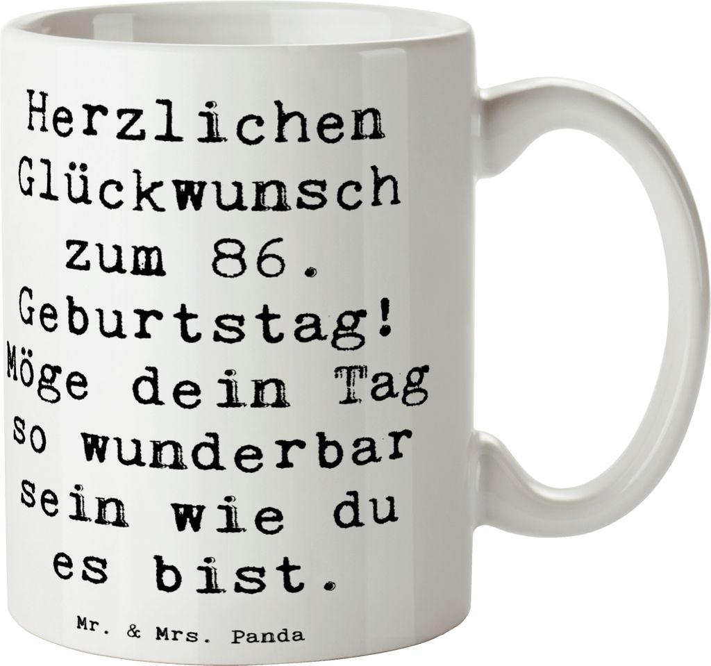 Mr. & Mrs. Panda Kaffeebecher Spruch 86. Geburtstag - Weiß - Geschenk, haferl, Feier, Tasse, kaffeetasse keramik, Geschenkideen, wunderbarer Tag, ...