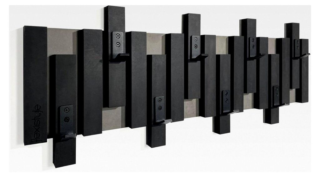 Kleiderhaken Wandgarderobe Holz Eiche Design Lamellen Schwarz modern natur 2 Größen (80 cm Schwarz)