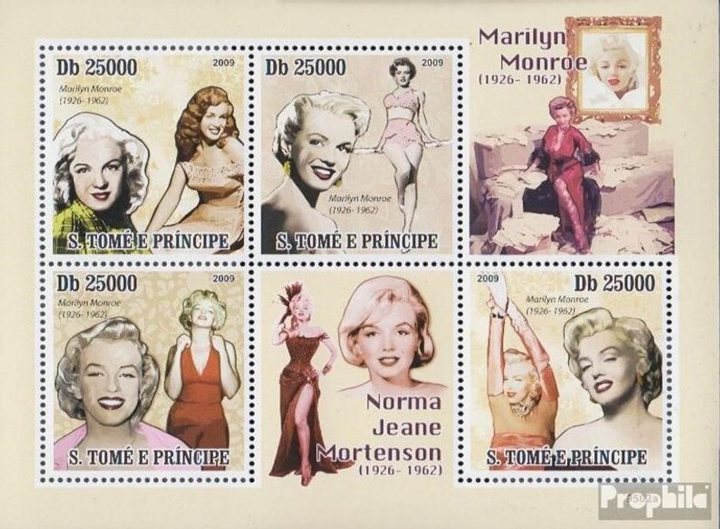 Briefmarken Sao Tome e Principe 2009 Mi 4216-4219 Kleinbogen (kompl.Ausg.) postfrisch Marilyn Monroe