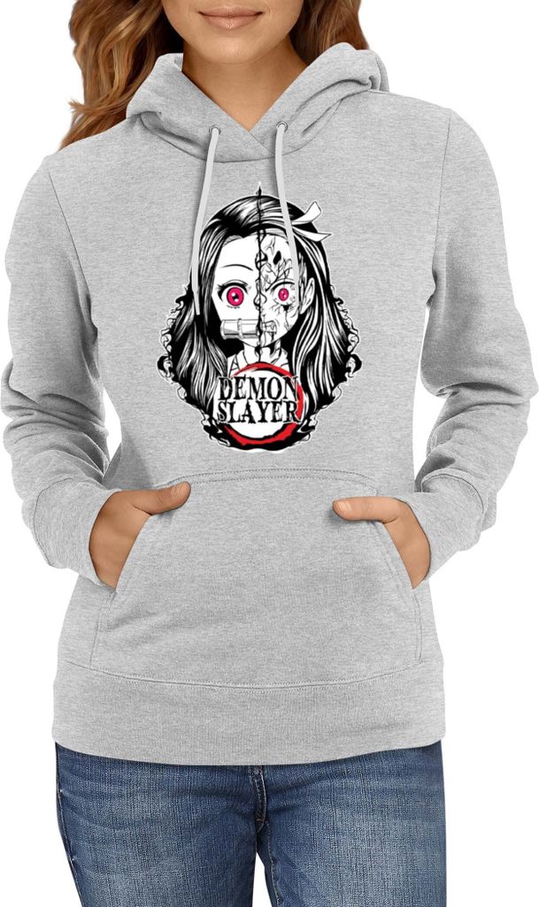 Damen Kapuzenpullover Japan Animation Manga Anime Comics Demon Anime Slayer Nezuko Kamado 03 Chosen Demon, Lady 2XL / Grau