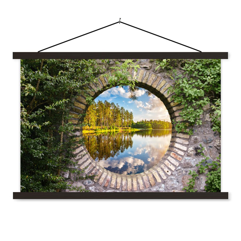 MuchoWow Textilposter Bäume - Wasser - Aussicht 150x100 cm mit schwarzem Rahmen - Schlafzimmer
