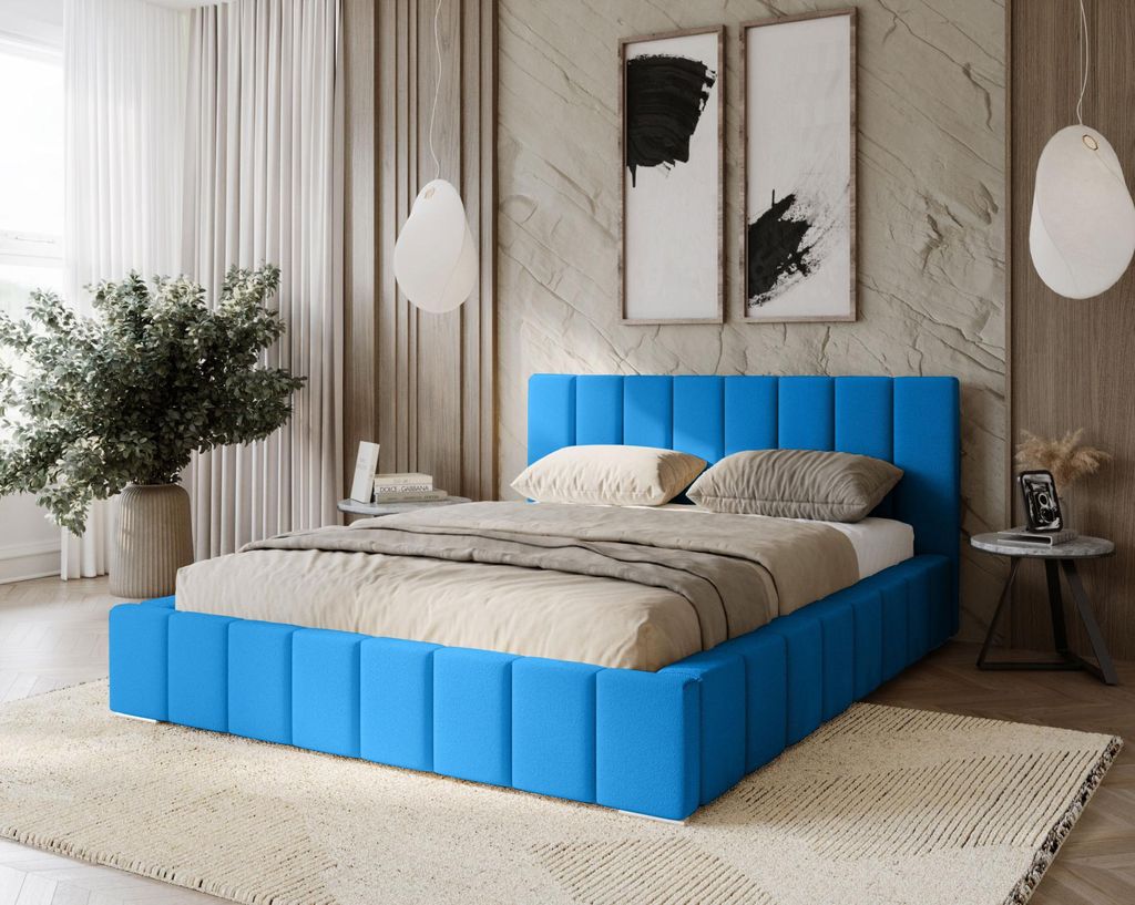 Gepolstertes Doppelbett 180x200 mit Stauraum BURKE - blau