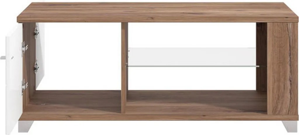 Table basse Treiso pour salon moderne, noyer brun avec triples rangements