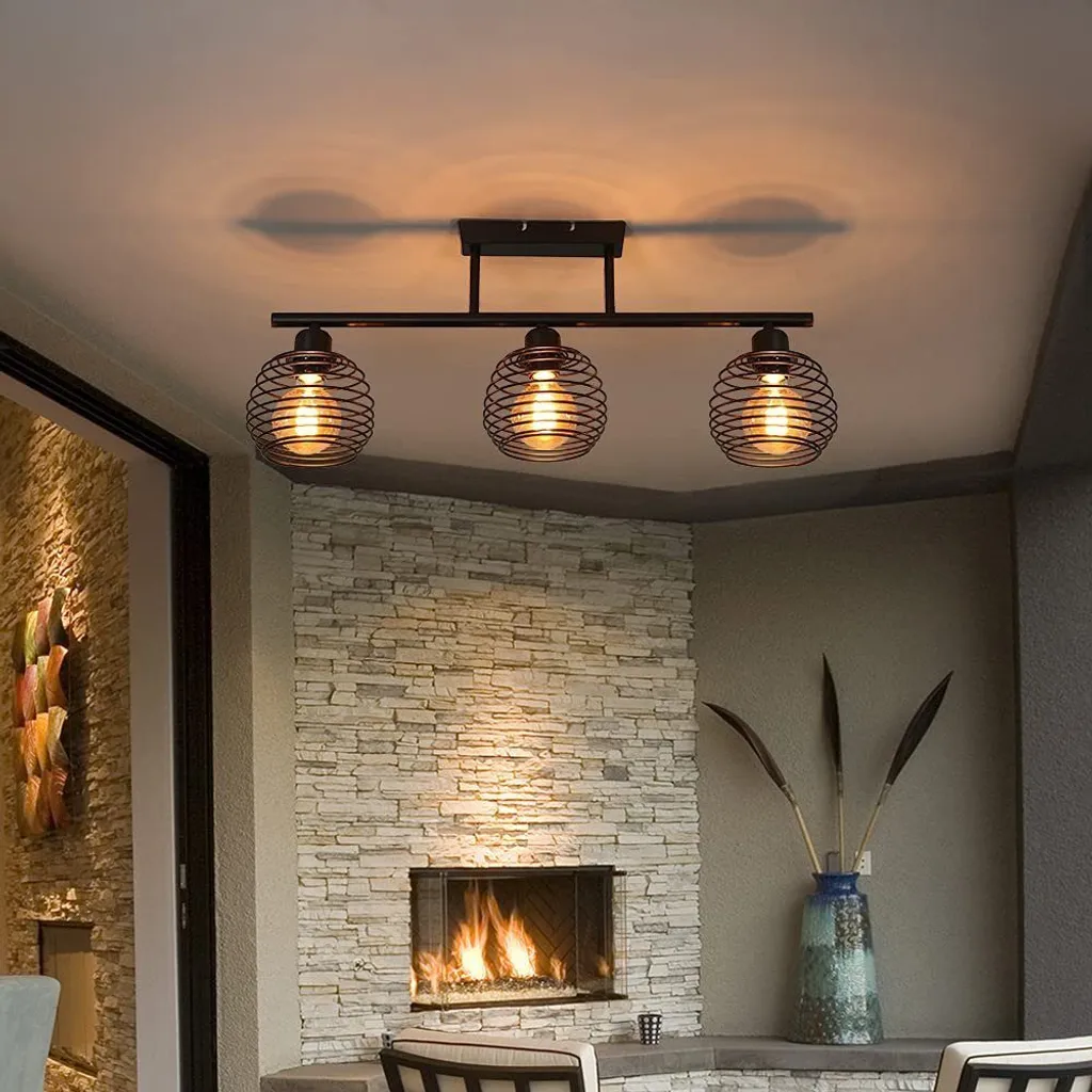 Plafonnier Rétro Noir E27 : Solution Éclairage Compact pour Plafond Bas LED