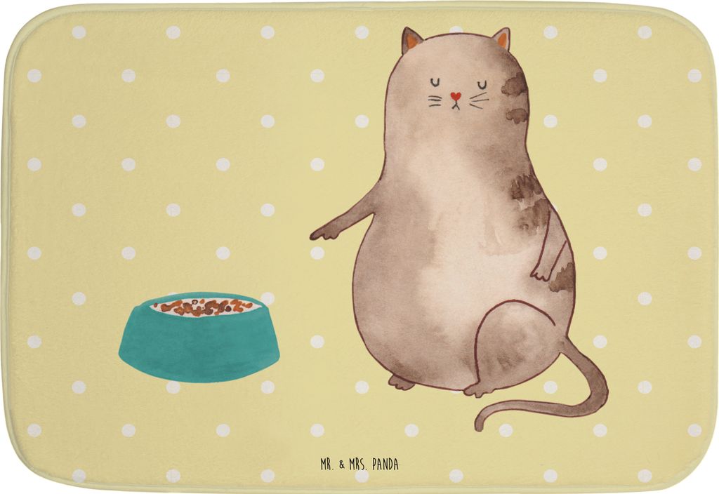 Mr. & Mrs. Panda Badematte Katze Fressen - Gelb Pastell - Geschenk, duschmatte, bad läufer, Badteppich, Badezimmerteppich, Badvorleger