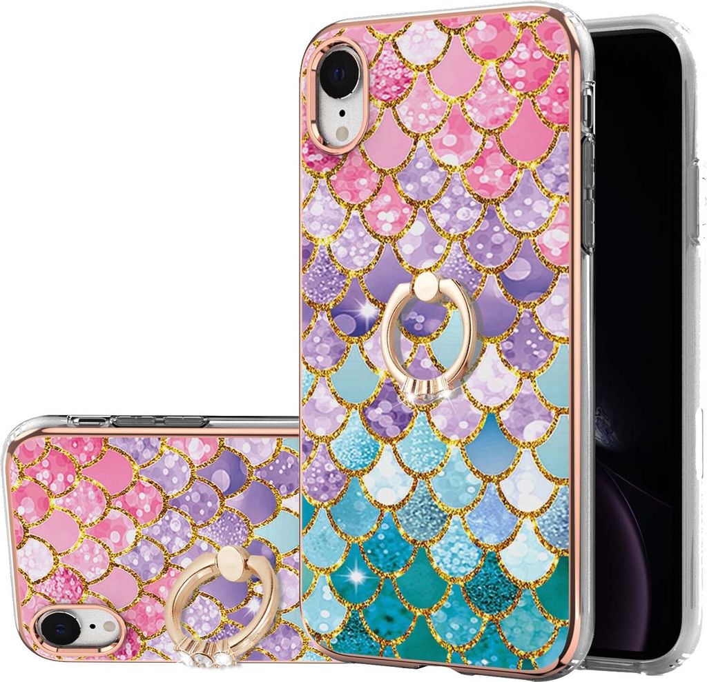 Hülle für iPhone XR Muster TPU Silikon Stoßdämpfer Bumper Schutzhülle mit Ring Ständer Bunt