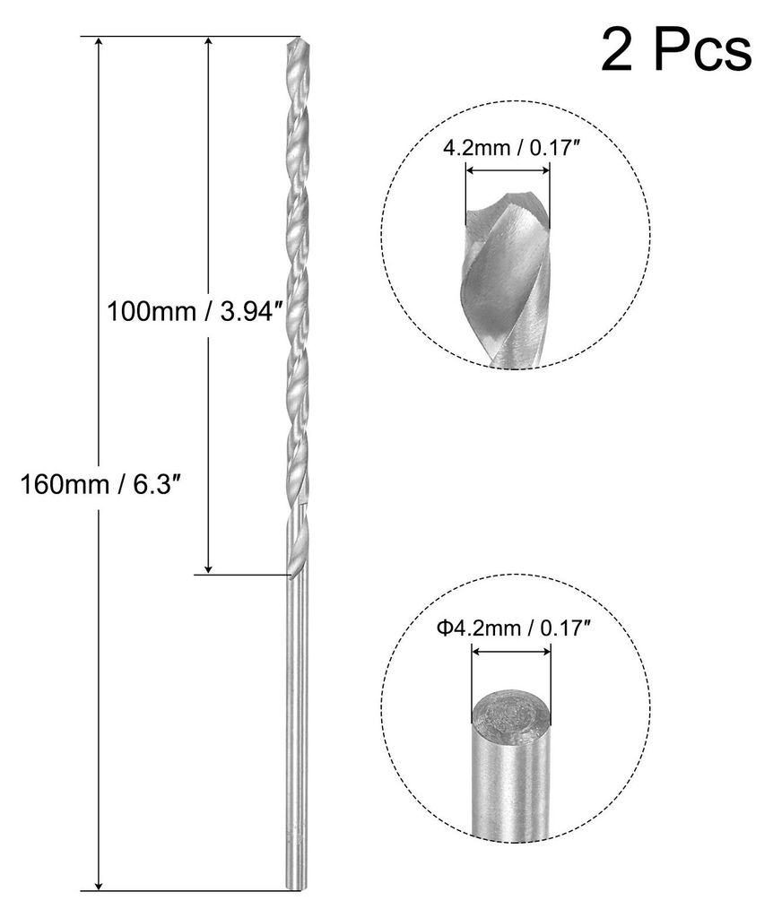 2 Stk. HSS Spiralbohrer (Hochgeschwindigkeitsstahl) Extra lange Twist Bohrer 4,2mm Bohrdurchmesser 160mm L?nge