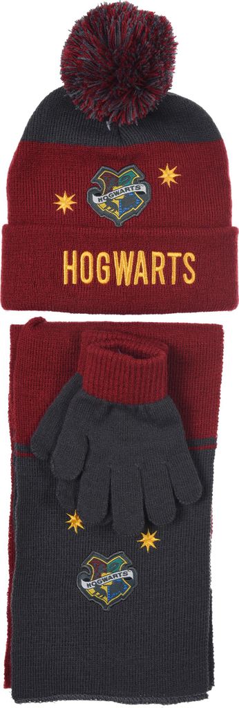 Harry Potter Winter Set mit Mütze, Schal und Handschuhen für Kinder offiziell lizenziertes Hogwarts , Farbe:Rot, Größe:54