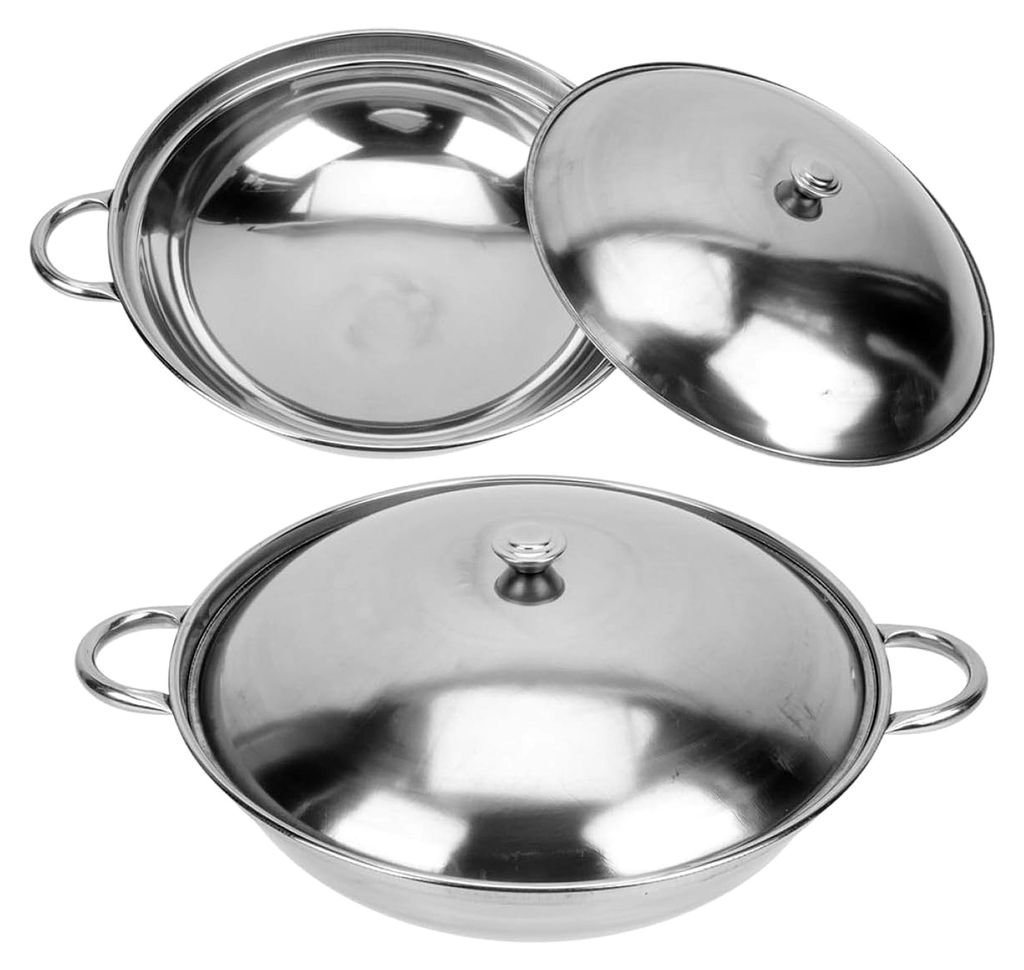 2 Stück Edelstahl Kochgeschirr Dickwandiger Auslaufsicherer Hot Pot mit Doppelgriff 22 cm für Haushalt und Restaurant