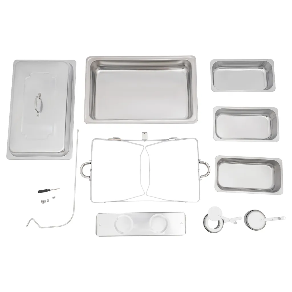 Chafing Dish Rectangulaire 9L Argenté - Réchaud de Buffet 3 Récipients - 16