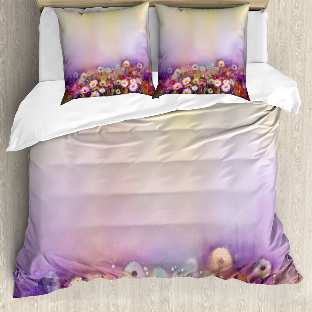 ABAKUHAUS Blume Bettbezug, Verschiedene Typen Blossom, Milbensicher Allergiker geeignet mit Kissenbezügen, 155 cm x 220 cm - 80 x 80 cm, lila Rosa