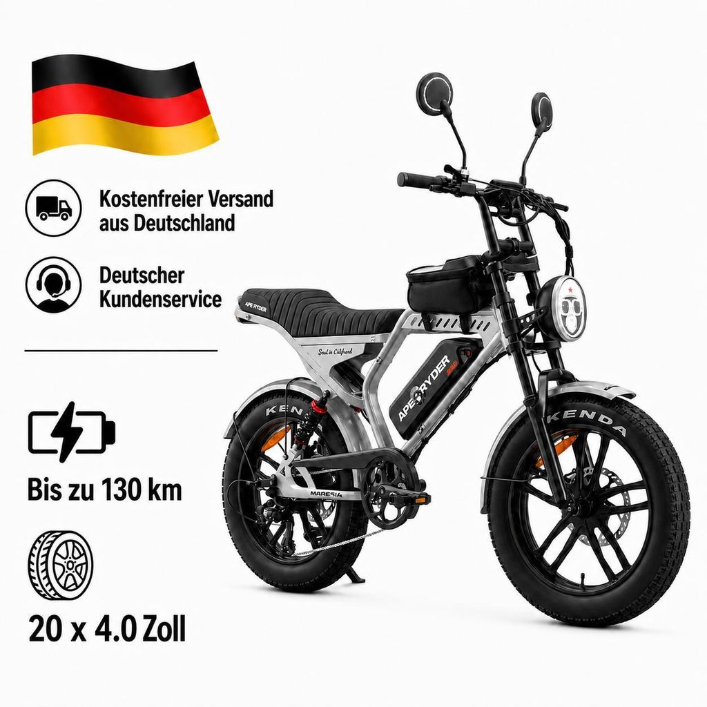 APE RYDER Mandrill 20 Zoll Fatbike E-Bike, 48V 15Ah Akku, Produktbild  KI-generiertes Bild
