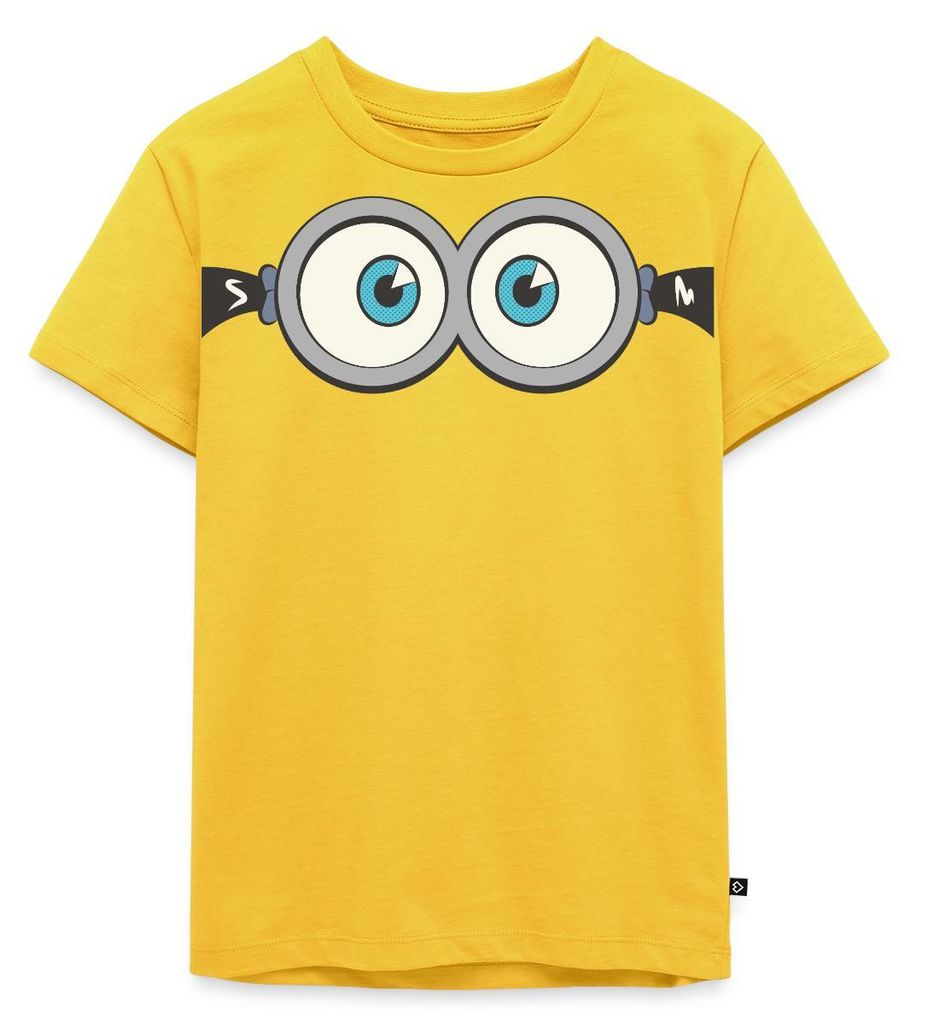 Spreadshirt Minions Phil Jerry Gesicht Kostüm Fasching Kinder Premium T-Shirt, 134/140 (8 Jahre), Sonnengelb