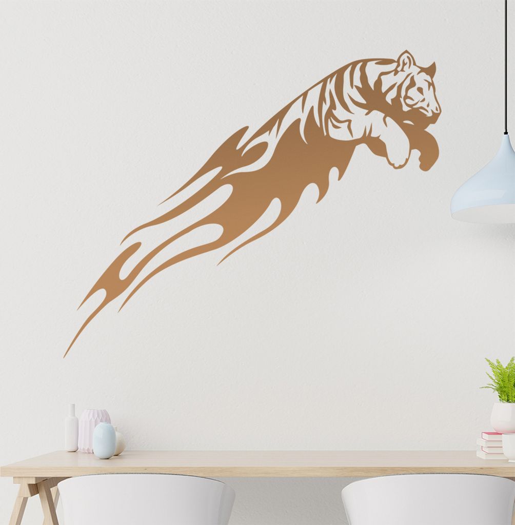 Flammen Tiger Wandtattoo in 6 Größen - Wandaufkleber Wall Sticker - Dekoration, Küche, Wohnzimmer, Schlafzimmer, Badezimmer