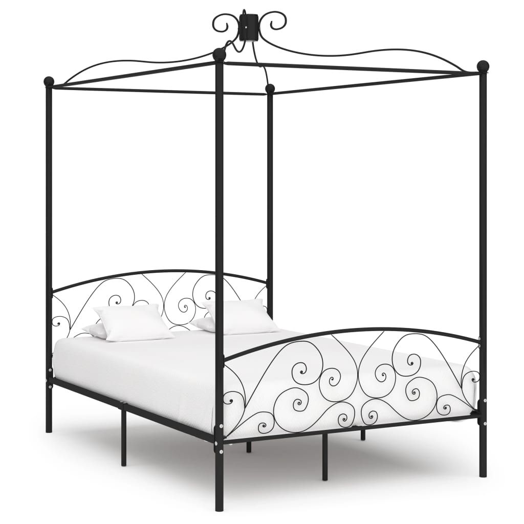 vidaXL Struttura letto a baldacchino in metallo nero 140 x Immagine del prodotto 